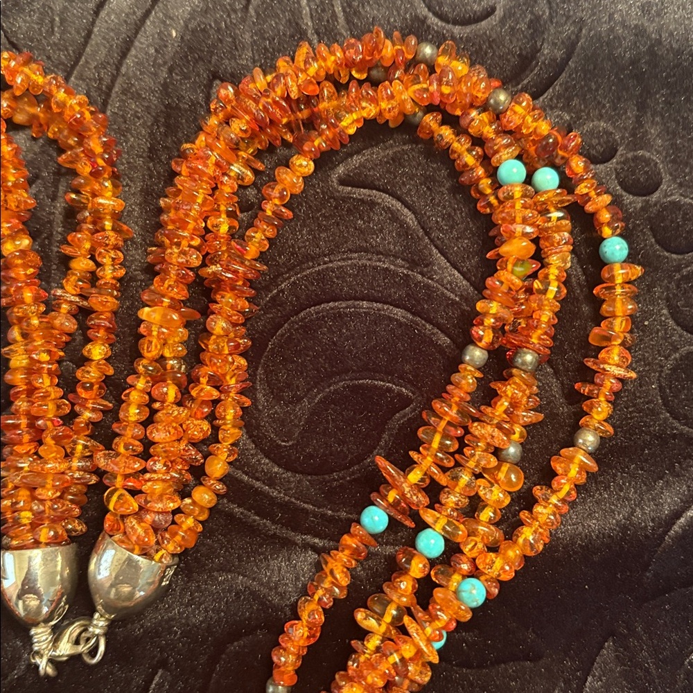 NWOT Jay King Mine Finds Amber & Turquoise Beaded Necklace w/925 Silver Pendant - Picture 5 of 14